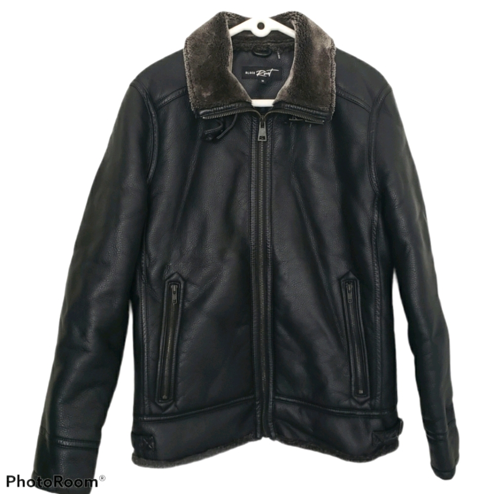 NWOT Vegan leather moto jacket with faux fur trim